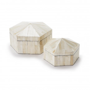 Pyramid Hexagonal Bone Covered Box, Set of 2