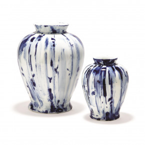 Blue Canvas Set of 2 Blue and White Hand-Painted Vases Porcelain