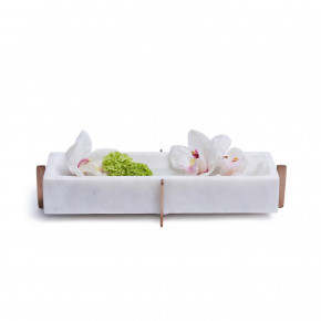 Gramercy Long Rectangular White Marble Tray with Gold Stand Marble/Brass