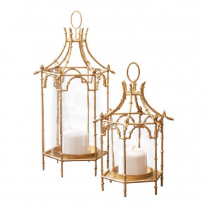 Brighton Set of 2 Pagoda Lanterns Iron/Glass