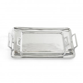Crillion Set of 2 High Polished Silver Decorative Trays with Handles Recycled Aluminum