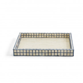 Natural and Blue Tiled Tray Wood/Bone/Glass