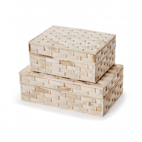 Basketweave Hinged Bone Boxes, Set of 2