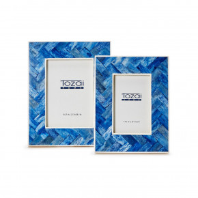 Blue Chevron Set of 2 Picture Frames with Wood inset (4" x 6", 5" x 7")