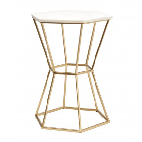 Sullivan, Hexagonal Marble Top Accent Table with Gold Base Marble/Metal