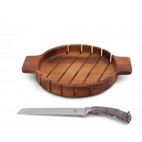 Lodge Style Round Bread Board With Antler Knife