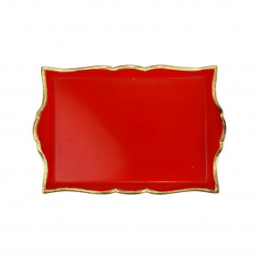 Florentine Wooden Accessories Red & Gold Handled Small Rectangular Tray 15.25"L, 10.5"W