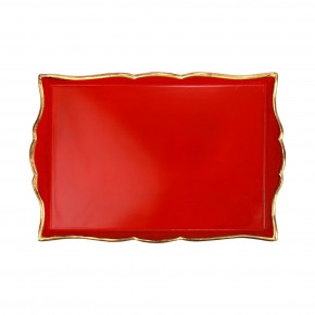Florentine Wooden Accessories Red & Gold Handled Medium Rectangular Tray 19"L, 12.75"W