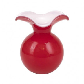 Hibiscus Glass Red Medium Fluted Vase 9"D, 10"H