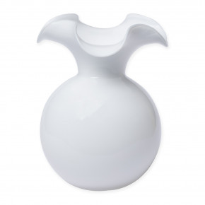 Hibiscus Glass White Medium Fluted Vase 9"D, 10"H
