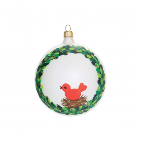 Wreath with Red Bird Ornament 4"D