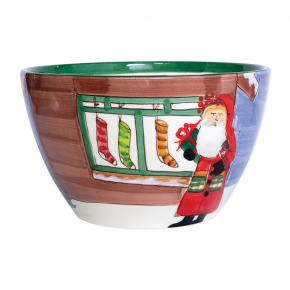 Old St. Nick Large Deep Bowl - Santa w/ Stockings 12"D, 7"H