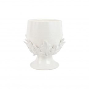 Rustic Garden White Acanthus Leaf Small Footed Cachepot 7"D, 10"H