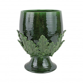 Rustic Garden Green Acanthus Leaf Large Footed Cachepot 9"D, 14"H