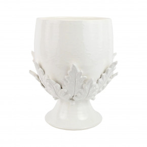 Rustic Garden White Acanthus Leaf Large Footed Cachepot 9"D, 14"H
