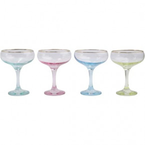 Rainbow Assorted Coupe Champagne Glasses - Set of 4 5.25"H, 6 oz