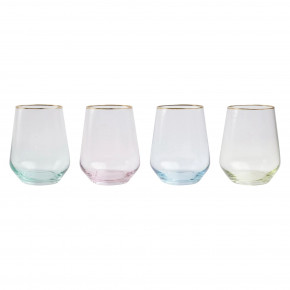 Rainbow Assorted Stemless Wine Glasses - Set of 4 4.25"H, 14 oz