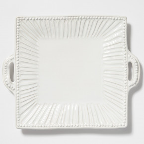 Incanto Stone White Stripe Handled Square Platter 16.25"L, 13.25"W