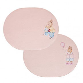 Designer Bunnies Reversible Faux Leather  x Dragons Of Walton Street Light Pink 14" x 18" Oval Placemat