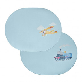 Vintage Transport Reversible Faux Leather  x Dragons Of Walton Street Light Blue 14" x 18" Oval Placemat