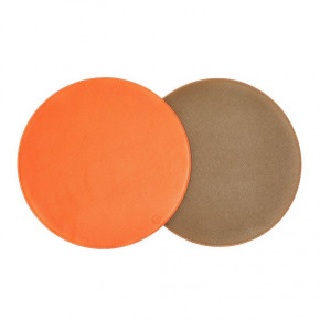 Round Reversible Taupe/Orange 15" Round Placemat