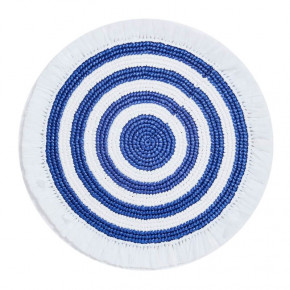 Woven Fringe White/Navy 16" Round Placemat