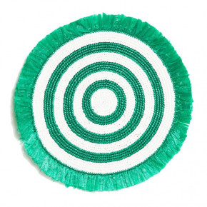 Woven Fringe Green/White 16" Round Placemat
