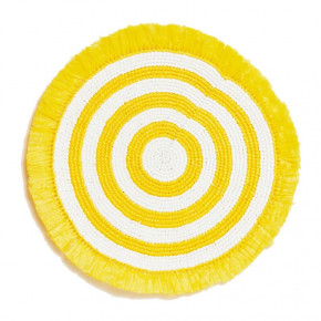 Woven Fringe Yellow/White 16" Round Placemat
