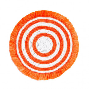 Woven Fringe Orange/White 16" Round Placemat