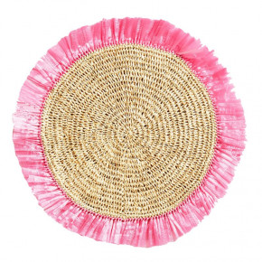 Woven Rattan Fringes Pink Rattan 16" Round Placemat