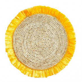 Woven Rattan Fringes Canary Yellow Rattan 16" Round Placemat