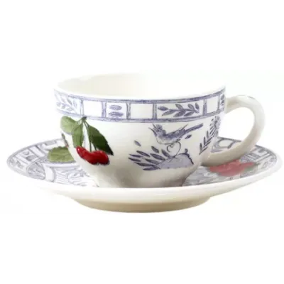 Oiseau Bleu Fruits Tea Cups & Saucers Cup 3 3/4", 6 oz, saucer 6" dia Set of 2