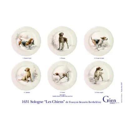 Sologne Dessert Plates Assorted Dogs 9 1/4" Dia, Set Of 6