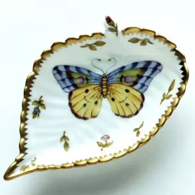 Spring in Budapest Large Purple & Yellow Butterfly Leaf Ring Dish 5 in Long