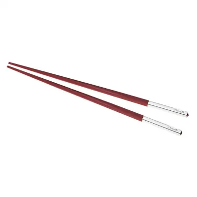 Uni Pair Of Japanese Chopsticks Red Silverplated