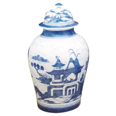 Blue Canton Ginger Jar w Cover 16" h