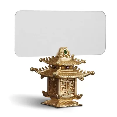 Pagoda Gold + Green Jade Stones Place Card Holders (Set of 6 with 25 cards) 1.5 x 2" - 4 x 5cm