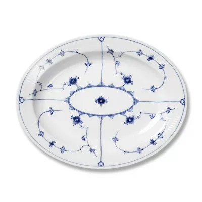 Blue Fluted Plain Oval Platter Large 14.25"