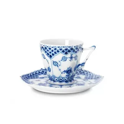 Blue Fluted Full Lace Coffee Cup & Saucer 5 oz