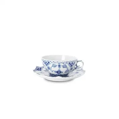 Blue Fluted Full Lace Tea Cup & Saucer 7.5 oz