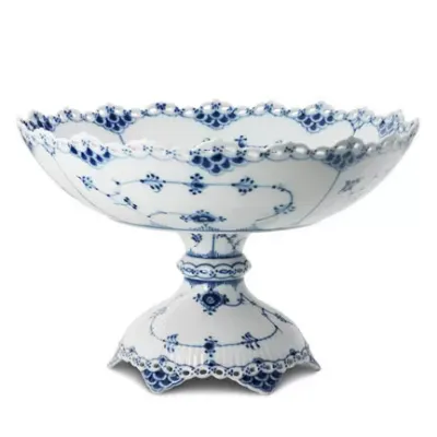 Blue Fluted Full Lace Footed Compote 11"