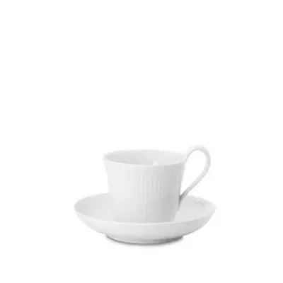 White Fluted Half Lace High Handle Cup & Saucer 8.5 oz