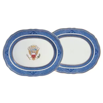 Indigo Wave Oval Platter 13.75"
