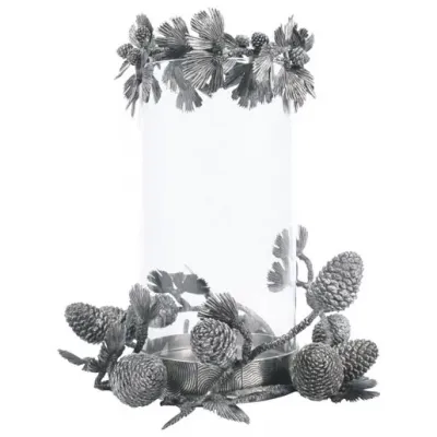 Majestic Forest Pewter Pine Cones Pillar Hurricane Centerpiece