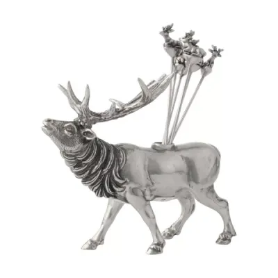 Lodge Style Elk Pewter Cheese Pick Set