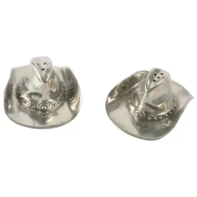 Western Frontier Pewter Cowboy Hat Salt And Pepper Set