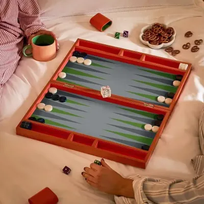 Lacquer Orange Croc Backgammon Set