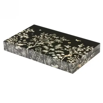 Lacquer Black Chinoiserie Backgammon Set