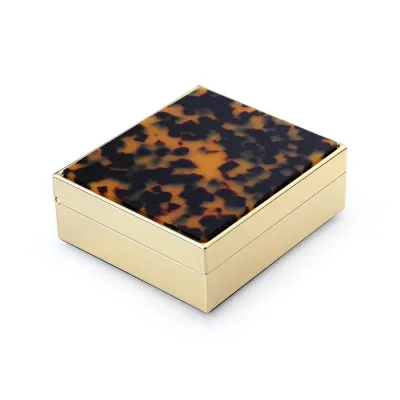 4" Faux Tortoise Trinket Box Gold