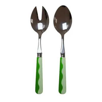 Wave Leaf & Apple Green Salad Servers 2‑Piece Set